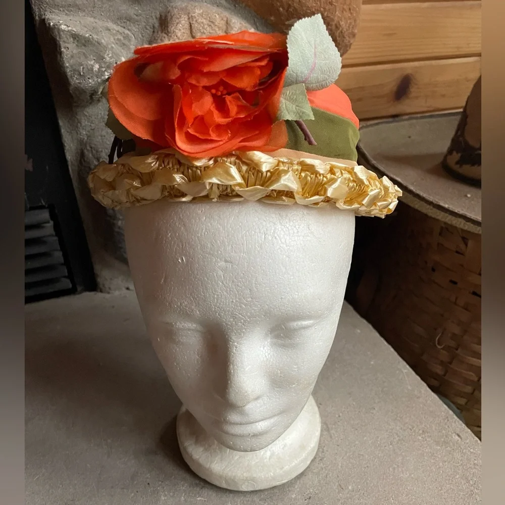 1950s Created by Marilyn Floral‎ Straw Hat - Picture 2 of 6